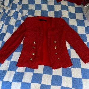 ZARA Elegant Red Women's Padded shoulder Jacket